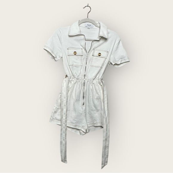 EUC | Peter Som | Button Denim Romper | White | Size 0 - Picture 4 of 16